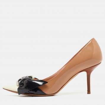 Pre Owned Dior Tricolor Patent Leather Buckle Bow Pumps Size 39.5
