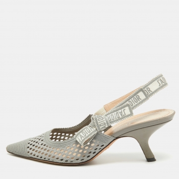 Pre Owned Dior Grey Fabric J'adior Slingback Pumps Size 38
