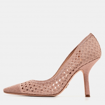 Pre Owned Dior Rose Gold Cannage Lurex Fabric Capture Pumps Size 38.5