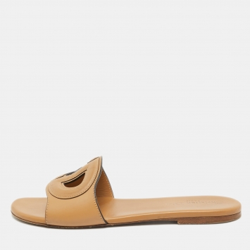 Pre Owned Dior Brown Leather D-club Flat Slides Size 39.5 