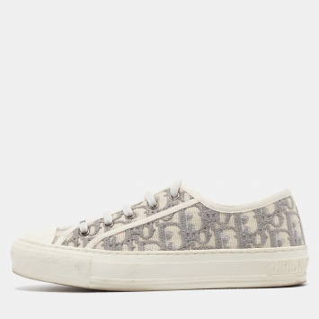 Pre Owned Dior Grey/Cream Canvas Walk'n'Dior Sneakers Size 37.5