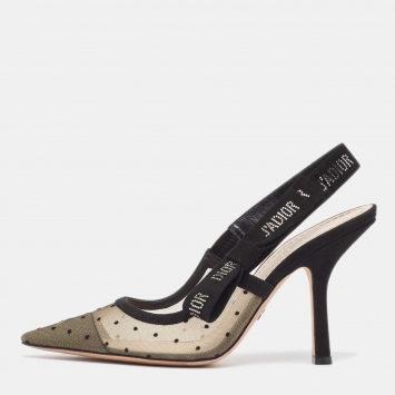 Pre Owned Dior Beige/Black Mesh and Suede J'Adior Slingback Pumps Size 37.5
