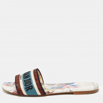 Pre Owned Dior Multicolor Embroidered Canvas Dway Flat Slides Size 39
