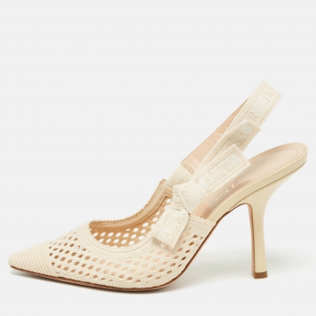 Pre Owned Dior Cream Mesh J'Adior Slingback Pumps Size 38.5
