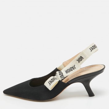 Pre Owned Dior Black Technical Fabric J'adior Slingback Pumps Size 37.5