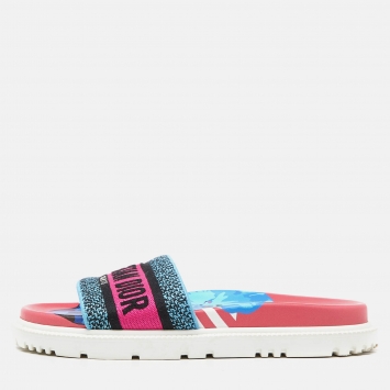 Pre Owned Dior Multicolor Canvas Dway Toile de Jouy Flat Slides Size 37
