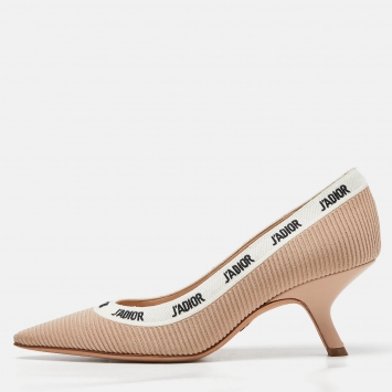 Pre Owned Christian Dior Beige Technical Fabric and Leather J-adior Pointed Toe Pumps Size 37.5 