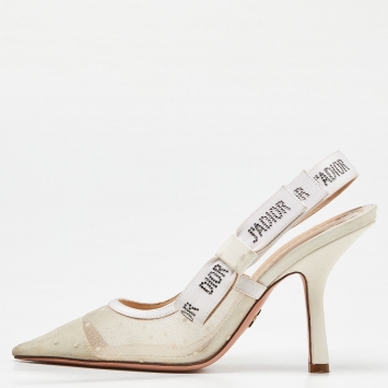 Pre Owned Dior White Mesh and Canvas J'adior Slingback Pumps Size 35.5