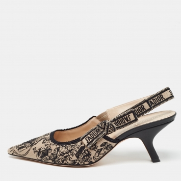 Pre Owned Dior Black/Beige Canvas  J'Adior Slingback Pumps Size 40
