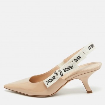 Pre Owned Dior Beige Patent Jadior Slingback Pumps Size 38.5
