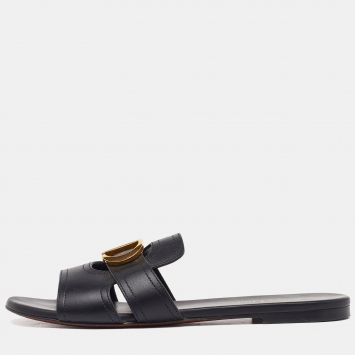Pre Owned Dior Black Leather 30 Montaigne Flat Slides Size 38