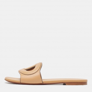 Pre Owned Dior Beige Leather D-club Slide Flats Size 36
