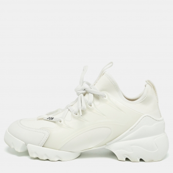 Pre Owned Dior White PVC and Fabric D-Connect Sneakers Size 37.5