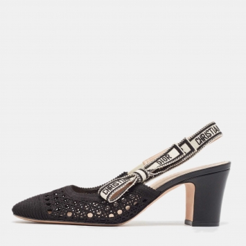 Pre Owned Dior Black Mesh D-Moi Slingback Pumps Size 38.5