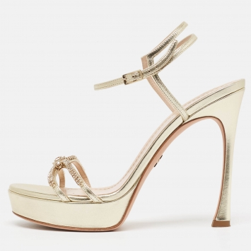 Pre Owned Dior Gold Metallic Leather Ankle  Strap Ankle Strap Sandals Size 39
