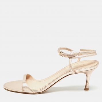 Pre Owned Dior Rose Gold Leather Ankle Strap Sandals Size 38.5