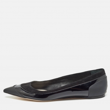 Pre Owned Dior Black Patent Leather and Suede Pointed Ballet Flats Size 39