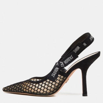 Pre Owned Dior Black Mesh J'adior Slingback Pumps Size 39.5