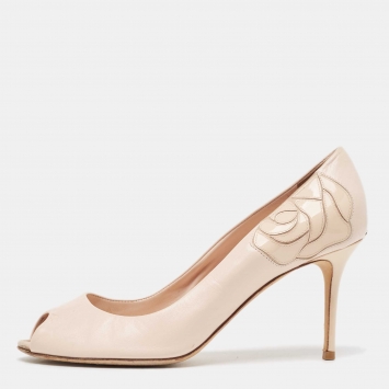 Pre Owned Dior Pink Leather Peep Toe Pumps Size 37.5