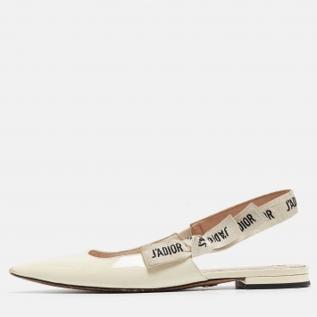Pre Owned Dior Cream Patent Jadior Slingback Flats Sandals Size 36