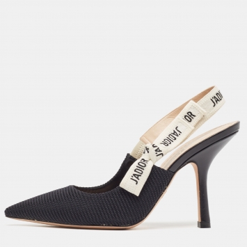 Pre Owned Dior Black Technical Fabric J'adior Slingback Pumps Size 37.5