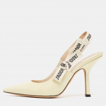Pre Owned Dior Light Yellow Patent Leather J'adior Slingback Pumps Size 37.5