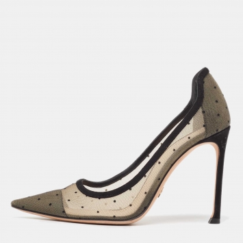Pre Owned Dior Black/Beige Mesh and Suede Pointed Pumps Size 38