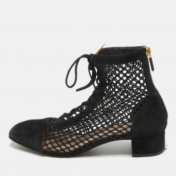 Pre Owned Dior Black Mesh and Suede Naughtily D Ankle Boots Size 37