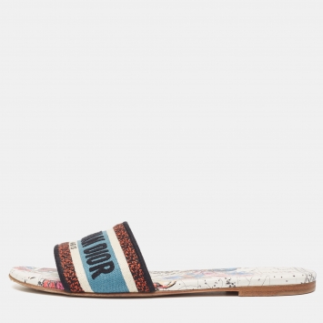 Pre Owned Dior Tricolor Embroidered Canvas Dway Flat Slides Size 38