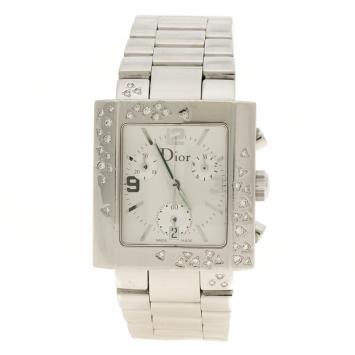 Pre Owned  Christian Dior Silver White Stainless Steel Riva Women's Wristwatch 31mm