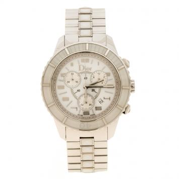 Pre Owned Dior White Stainless Steel Christal Women's Wristwatch 39 mm