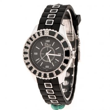 Pre Owned Dior Black Stainless Steel Christal CD113115 Women's Wristwatch 34 mm
