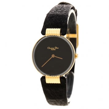 Pre Owned Christian Dior Black Gold Plated Bagira Black Moon 46 153-4 Women's Wristwatch 26 mm