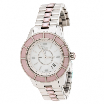 Pre Owned Dior Mother of Pearl Stainless Steel Christal CD113114 Women's Wristwatch 33 mm