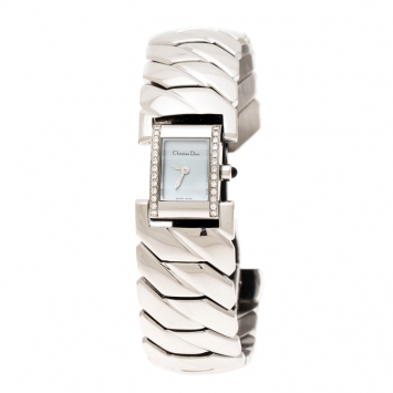 Pre Owned Christian Dior Mother of Pearl Diamond Stainless Steel D72-1011 Art Deco Women's Wristwatch 14MM