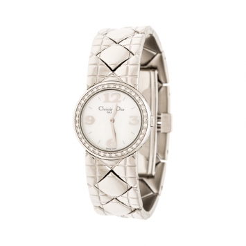 Pre Owned  Christian Dior White Mother of Pearl Diamonds Chris Collection D86-101 Women's Wristwatch 24 mm