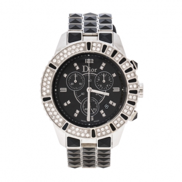 Pre Owned Dior Black Stainless Steel Diamonds Christal CD11431C Women's Wristwatch 38 mm