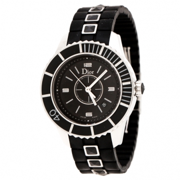 Pre Owned Dior Black Stainless Steel Christal CD11311FR001 Women's Wristwatch 33 mm
