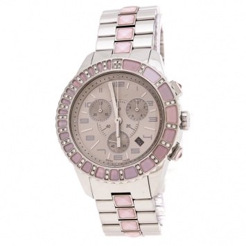 Pre Owned Dior Grey Stainless Steel Diamond Studded Pink Sapphire Stainless Steel Christal CD114315 Women's Wristwatch 39 mm