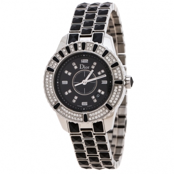 Pre Owned Dior Black Ceramic Stainless Steel Diamonds Christal CD11311B  WOmen's Wristwatch 33 mm