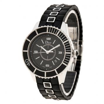 Pre Owned Dior Black Stainless Steel Christal Women's Wristwatch 33MM