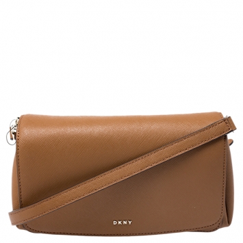 Pre Owned Dkny Tan Leather Flap Crossbody Bag