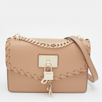 Pre Owned DKNY Beige Leather Elissa Chain Flap Shoulder Bag