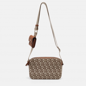 Pre Owned DKNY Beige/Brown Signature Coated Canvas Camera Shoulder Bag