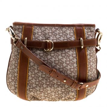 Pre Owned DKNY Beige/Brown Canvas and Leather Crossbody Bag