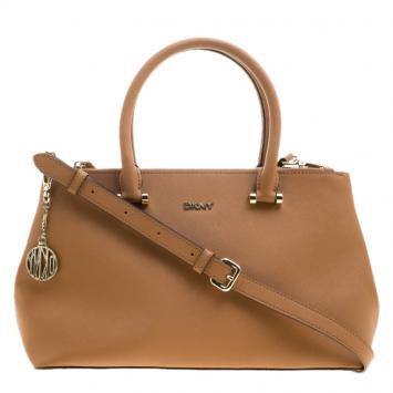 Pre Owned DKNY Camel Leather Medium Bryant Park Double Zip Shopper Tote