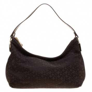 Pre Owned DKNY Brown Signature Canvas and Leather Hobo