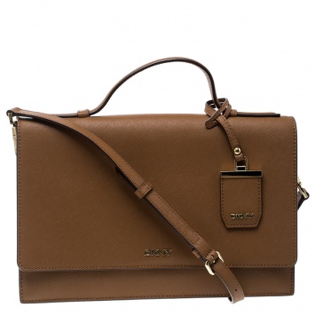 مملوكة مسبقًا DKNY Light Brown Saffiano Leather Top Handle Flap Shoulder Bag