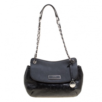 مملوكة مسبقًا DKNY Black Ostrich Embossed Leather Shoulder Bag