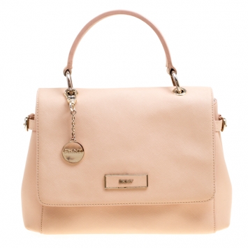 Pre Owned DKNY Dusty Pink Leather Flap Satchel